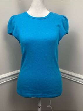 T.La by Anthropologie Vibrant Turquoise Ribbed Short Sleeve Top M NWTS